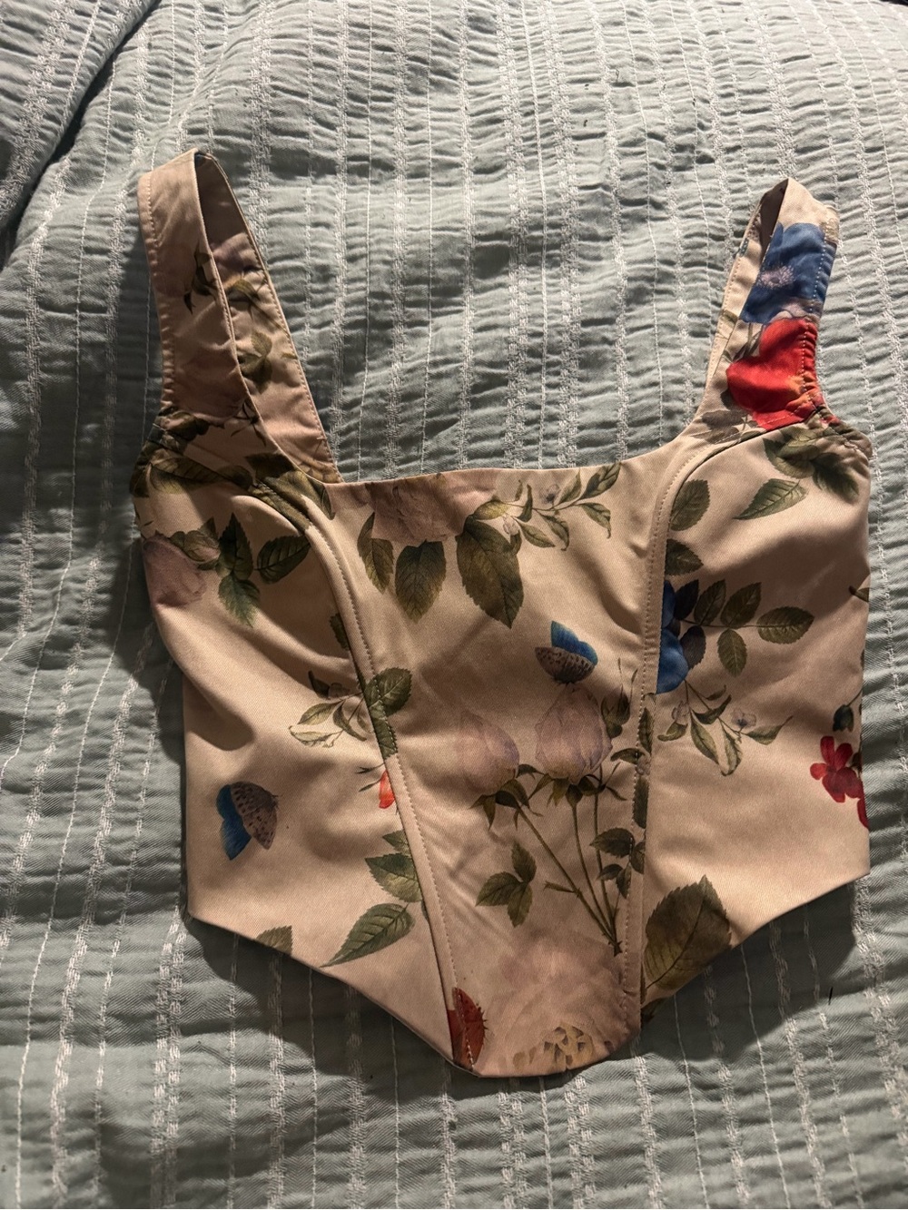 Prettylittlething floral Square Corset Crop Top - Cream with Multicolor Bloom
